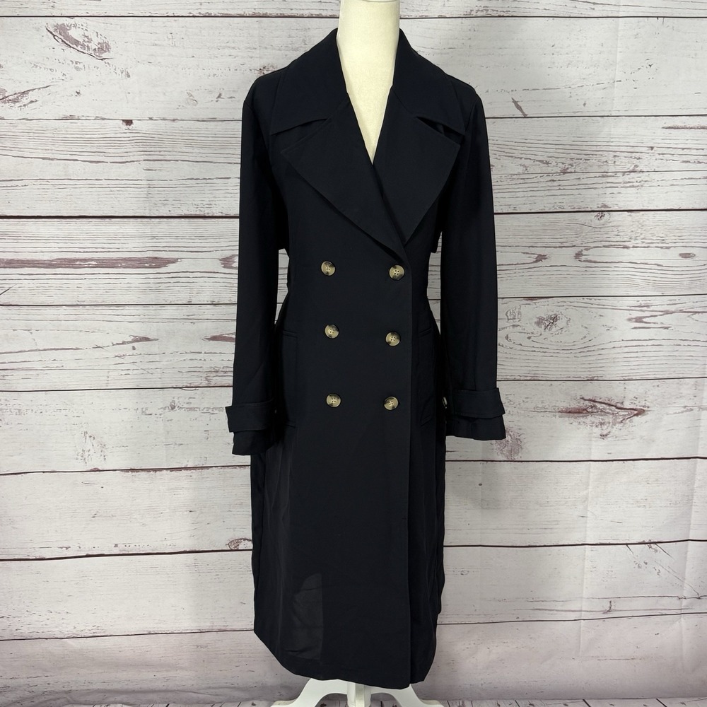 Bagatelle Collection New York Womens Navy Double Breasted Trench‎ Coat Large
